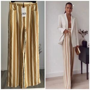 Zara High-Waisted Wide Leg Striped Pants New